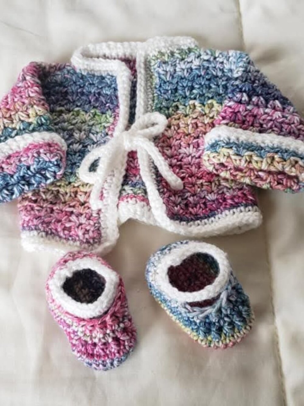 Hand Crocheted 2 Piece Sweater Set For Newborn